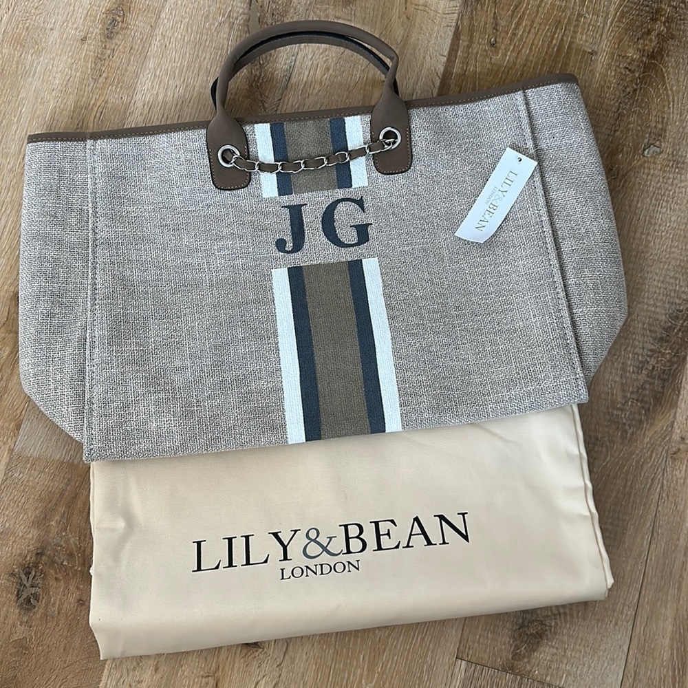 Lily & Bean The Lily Canvas Weekender Soft Fawn Jumbo Tote Bag JG Initials NWT